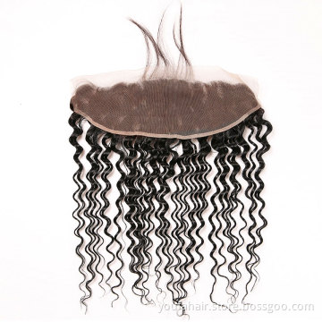 Deep Wave 13x4 Lace Frontal Closure Pre Plucked Natural Hairline with Baby Hair Ear to Ear Remy Human Hair Lace Frontal Closures